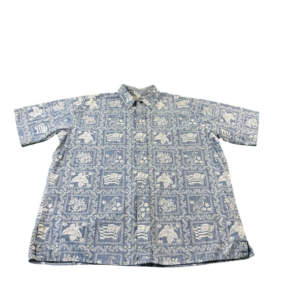 Reyn Spooner Blue White VTG Cotton S/S Hawaiian Button Front Size 2XL